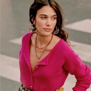 Sezane Fuchsia Button-Up Cardigan